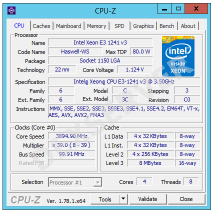 🔵 CPU Intel Xeon E3-1241 v3 Speed 3.5GHz Boost 3.9GHZ 4C/8T (4 